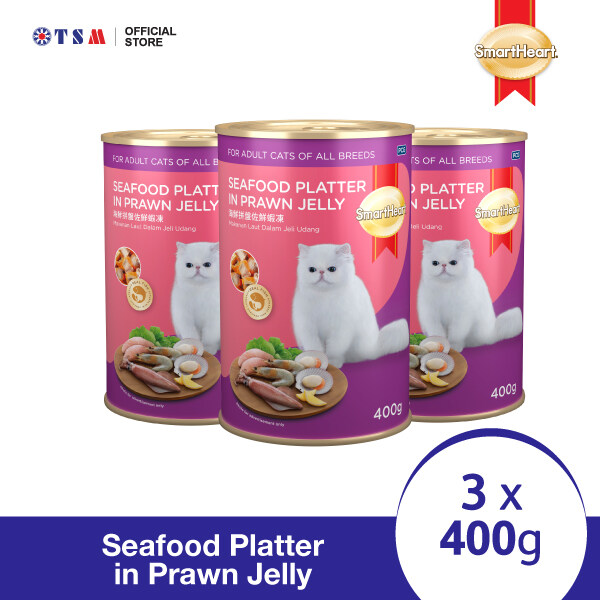 SMART HEART CAT CAN - SEAFOOD PLATTER IN PRAWN JELLY 400G X 3 CANS