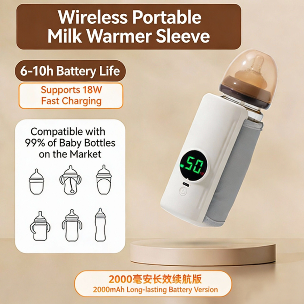 Rechargeable Baby Bottle Warmer 6Levels Temperature Adjustment with Temperature Display Warmer Sleeve Feeding Accessories