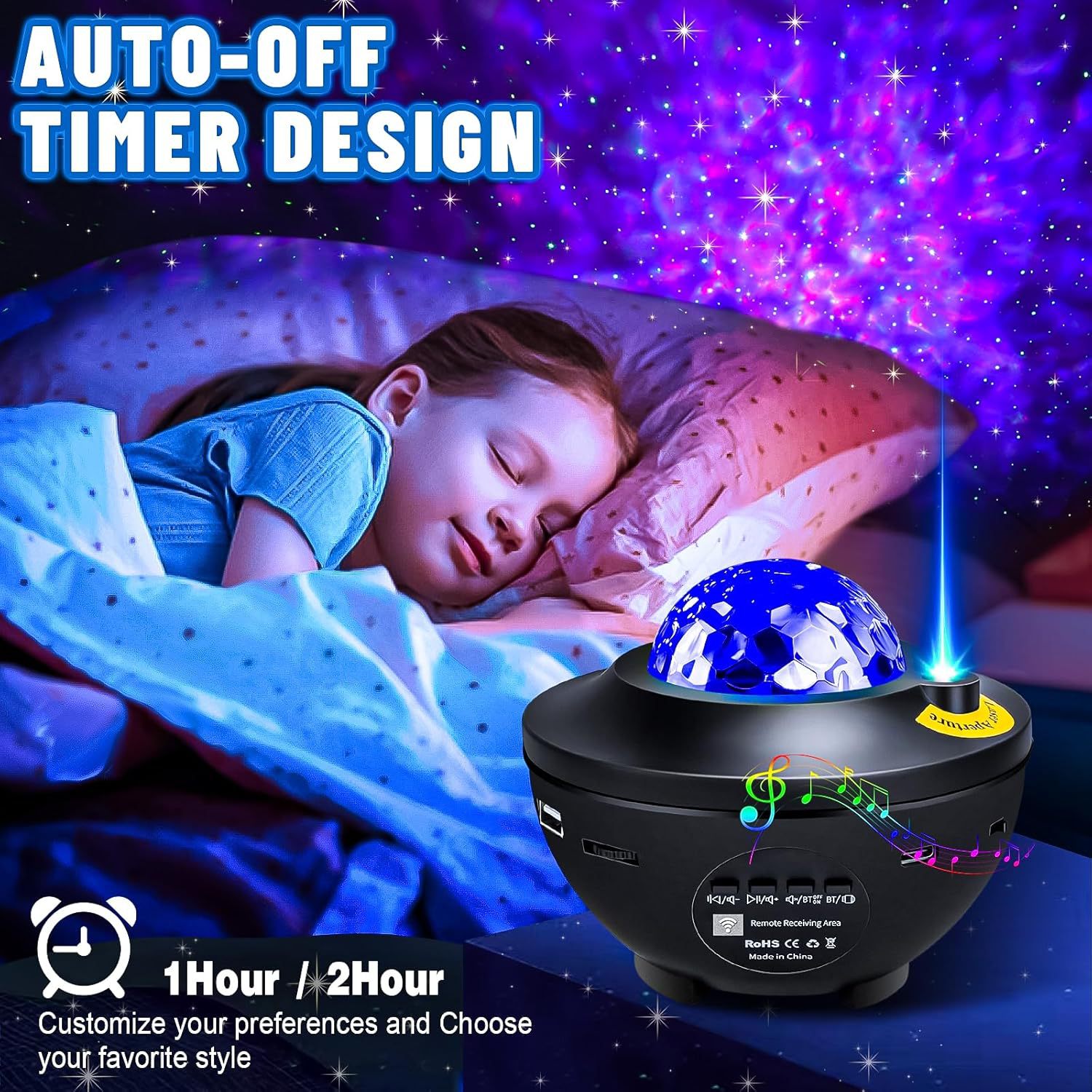 Projektor Lampu Galaxy Starry Sky Lampu Malam LED Kawalan Jauh Bunyi Aktif Pengecasan USB 5V 7 Mod untuk Parti Bilik Kanak-kanak