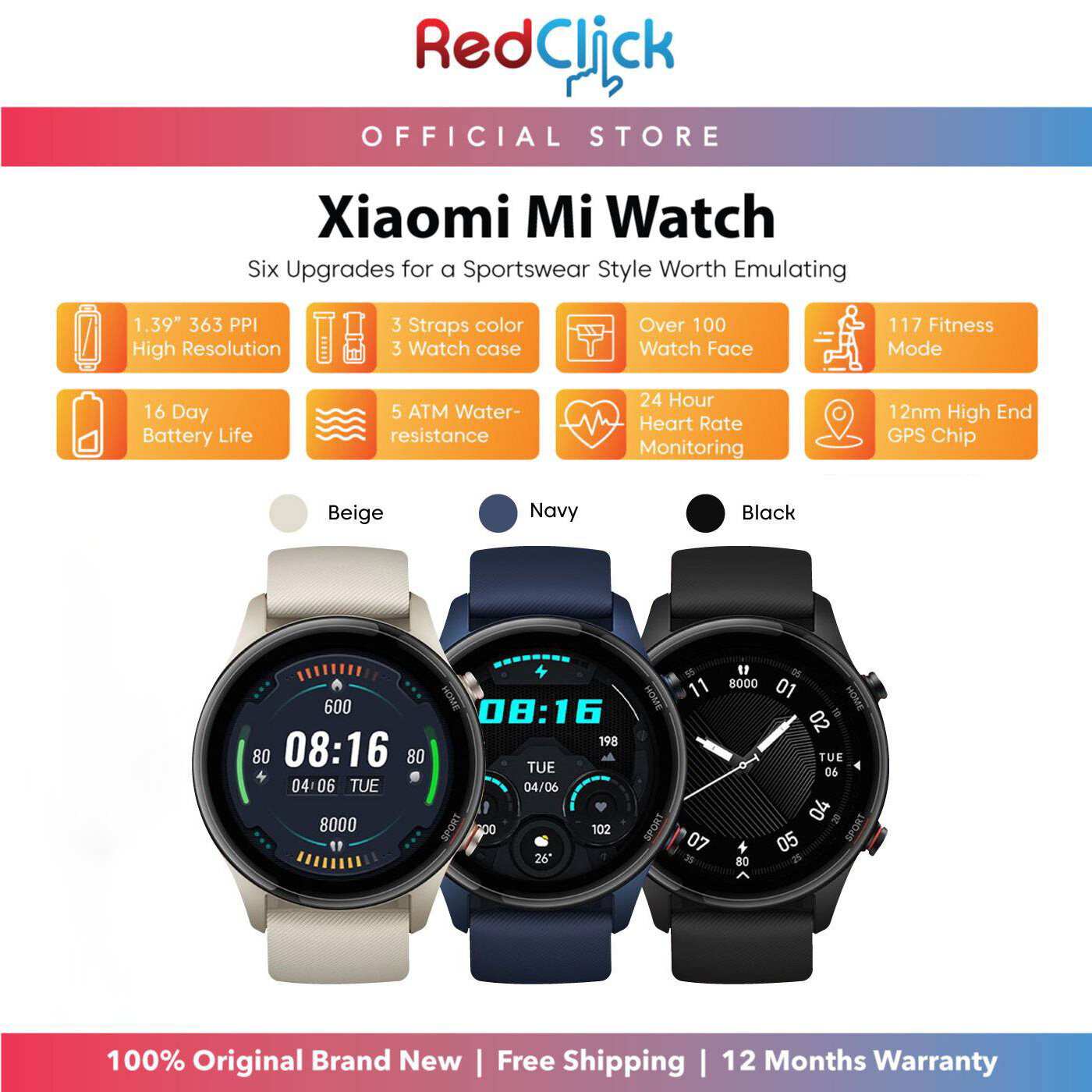 Xiaomi Mi Watch (XMWTCL02) 1.39" AMOLED Support 117 Sport Mode 16 Days Battery Life Support Blood Oxygen Testing Original Xiaomi Product