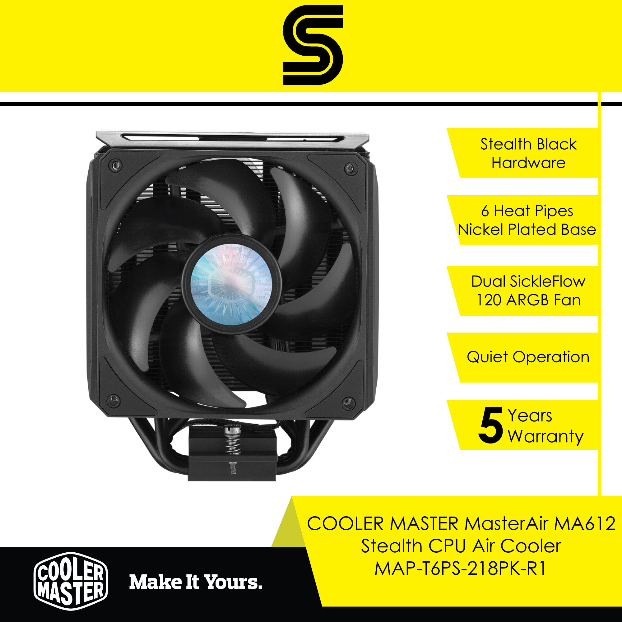 COOLER MASTER MasterAir MA612 Stealth CPU Air Cooler - MAP-T6PS-218PK-R1
