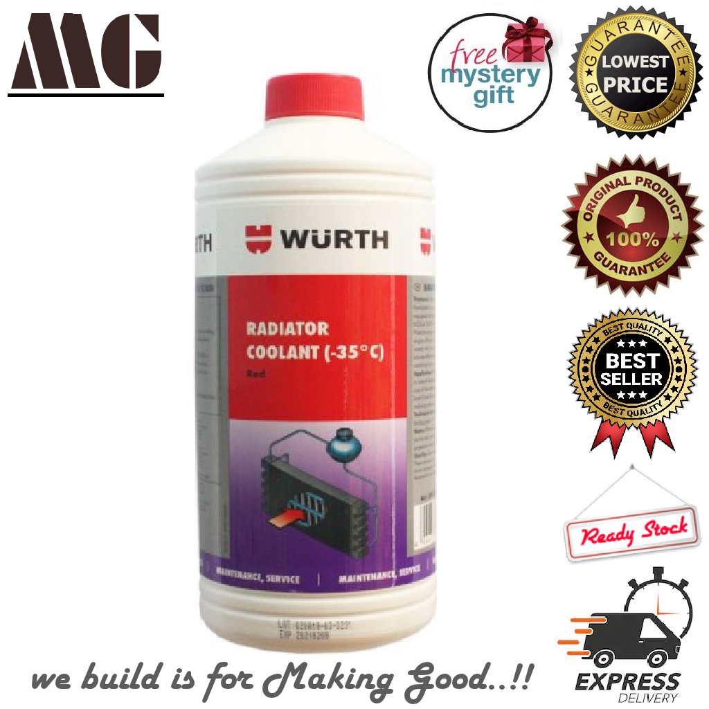 WURTH RADIATOR COOLANT RED 1L. Antifreeze point 68˚C Boiling point 118