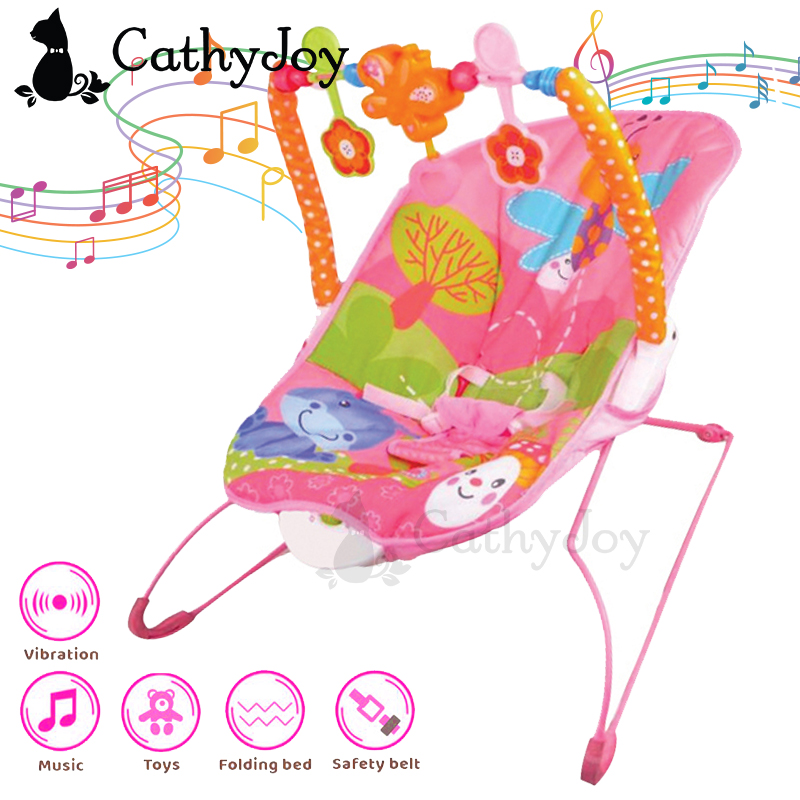 JOY Baby Bouncer Deluxe Rocker Chair Fun Toys & Music Soft Comfort Vibration With Safety Belt For New Born Toddler