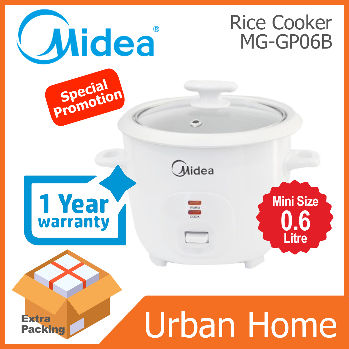 MIDEA 0.6L Mini Conventional Rice Cooker (MGGP06B/MGGP06B) extra
