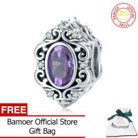 BAMOER Vintage 925 Sterling Silver Purple Crystal Bead Pattern Heart Charm for Original Bracelet Bangle for Women Fashion Jewelry SCC1928