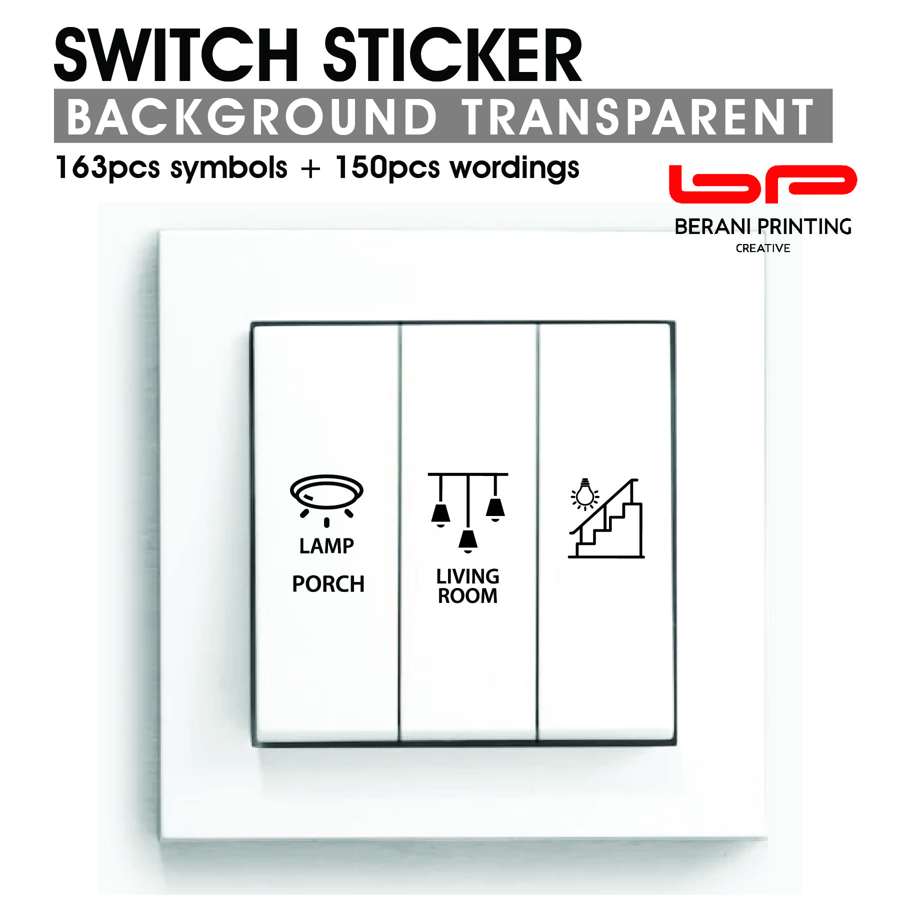 Sticker Label Switch Plug / Socket Symbol & Word for Whole House | Waterproof Transparent 313pcs