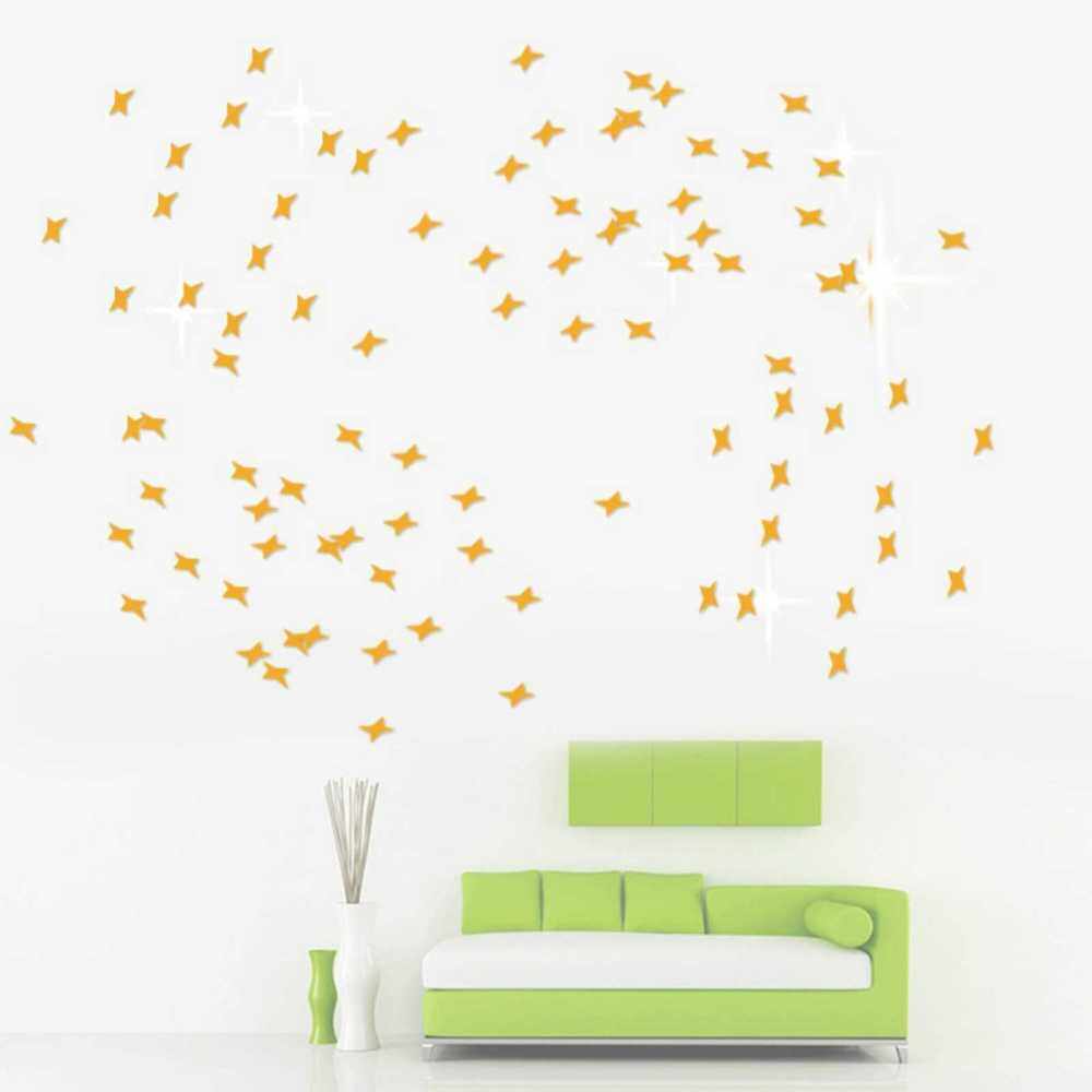 50PCS/Set 3D Stars Mirror Sticker Acrylic Mirror Wall Stickers Home Decor Mirror Art Stickers Home Background Ceiling Decoration (Gold)
