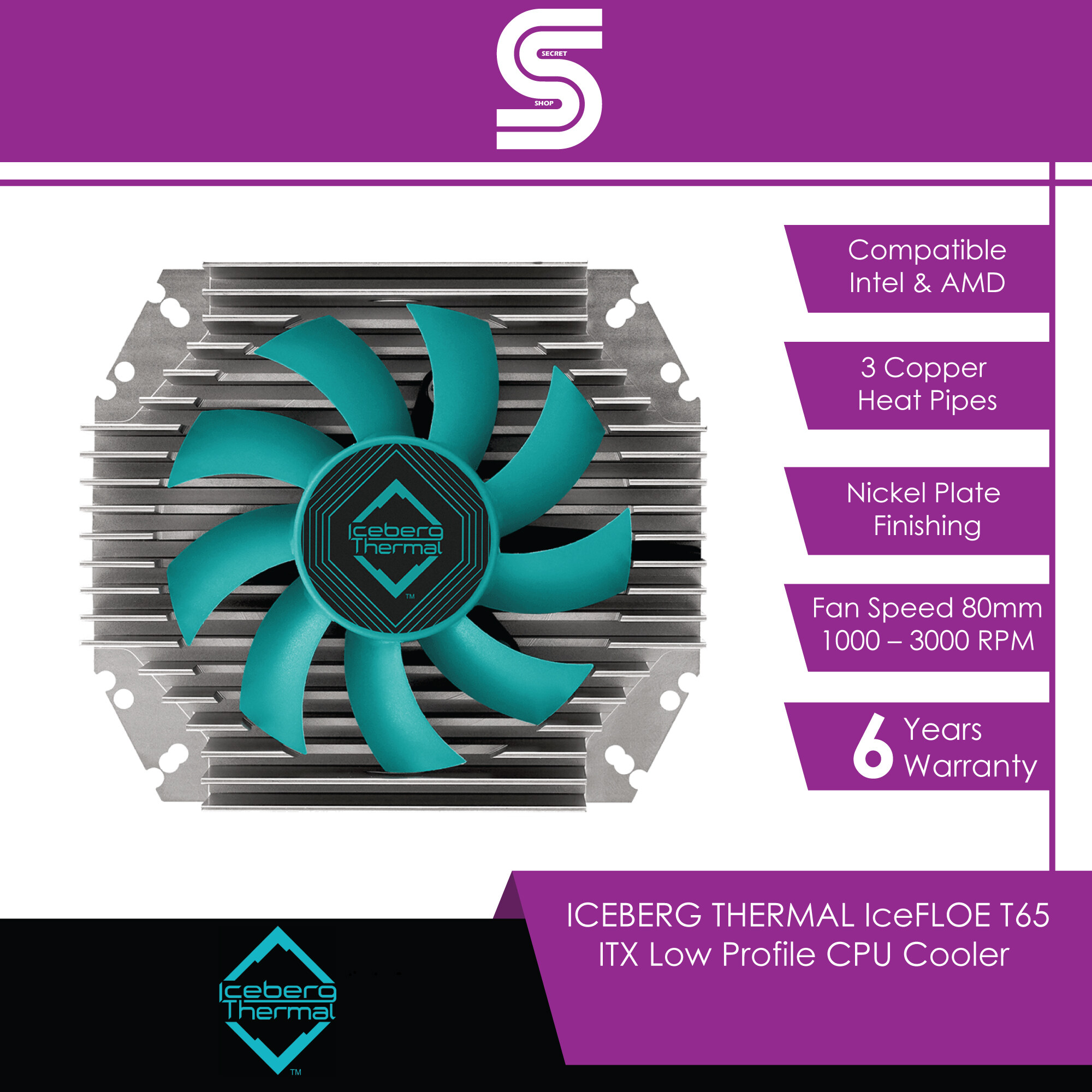 ICEBERG THERMAL IceFLOE T65 ITX Low Profile CPU Cooler