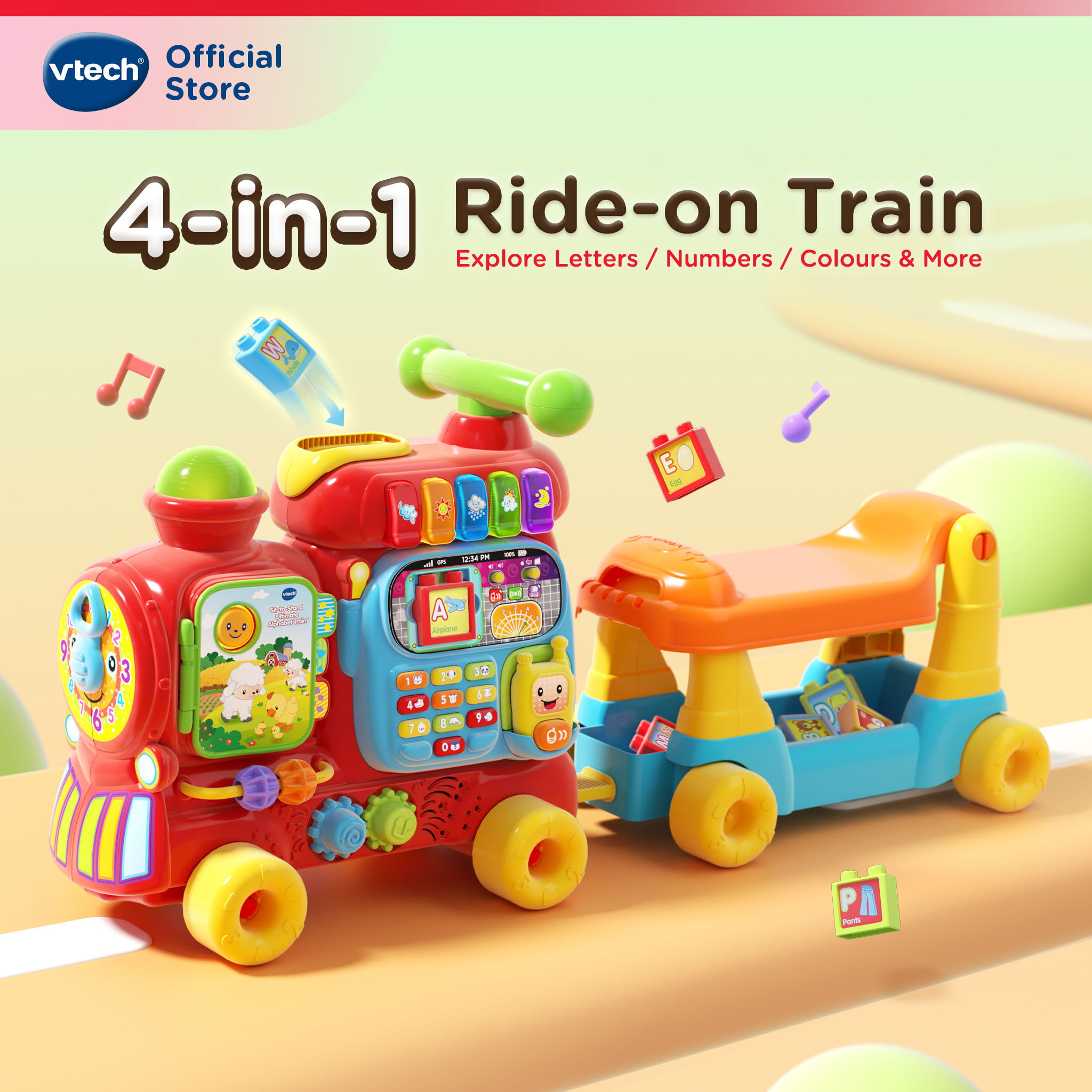VTech Ultimate Alphabet Train Ride On Outdoor Toys for Kids 1-3 years Boys Girls Ride-on Walker English Electronic Learning Train Toys Toddler Kids Toys for boys 1 years 2 years 3 years
