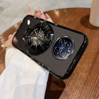 ROAZIC For Realme 12 12X 12 Pro 12 Pro+ 4G 5G Luxury Plating Edge Transparent Phone Case with circular Stand soft silicone Anti-fall Back Cover JT03-1