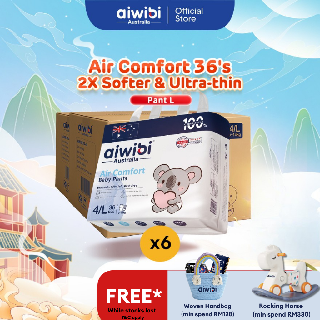 [Bundle of 6] Aiwibi Baby Diapers Air Comfort 36s (Pant L)