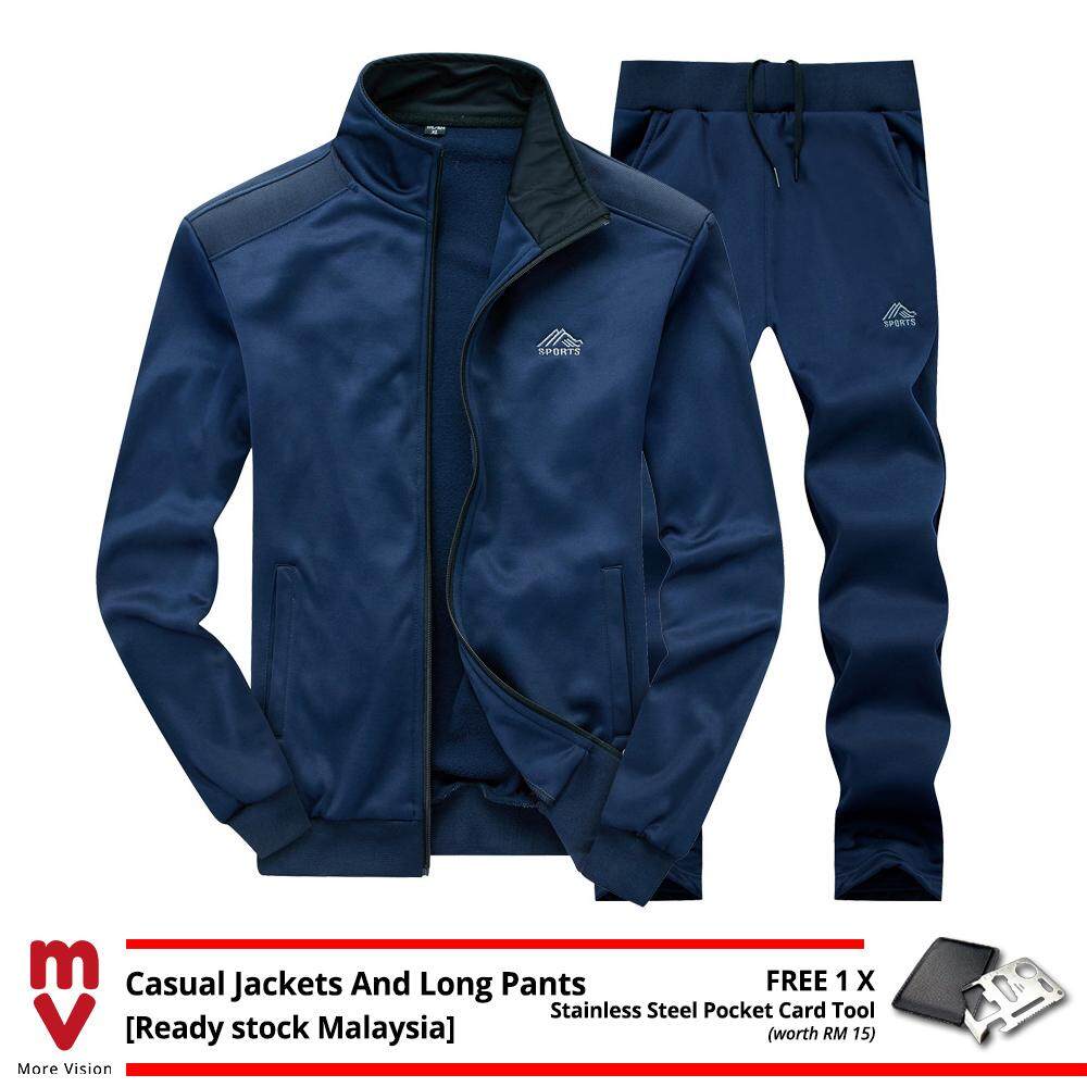 [Ready Stock] 2PCS Men's Casual Sports Jackets+Long Pants Set Comfortable New Fashion Style Top Clothing Shirt -MI52008