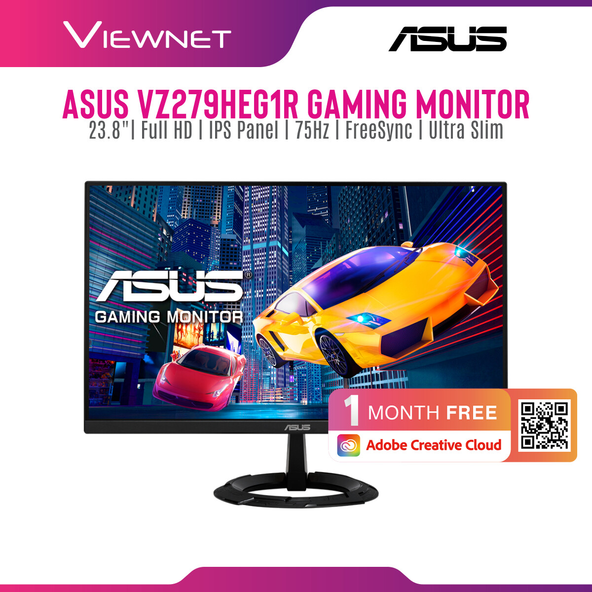 ASUS VZ279HEG1R Gaming Monitor â€“ 27 inch Full HD (1920 x 1080), IPS, 75Hz, 1ms MPRT, Extreme Low Motion Blurâ„¢, FreeSyncâ„¢, Ultra-slim