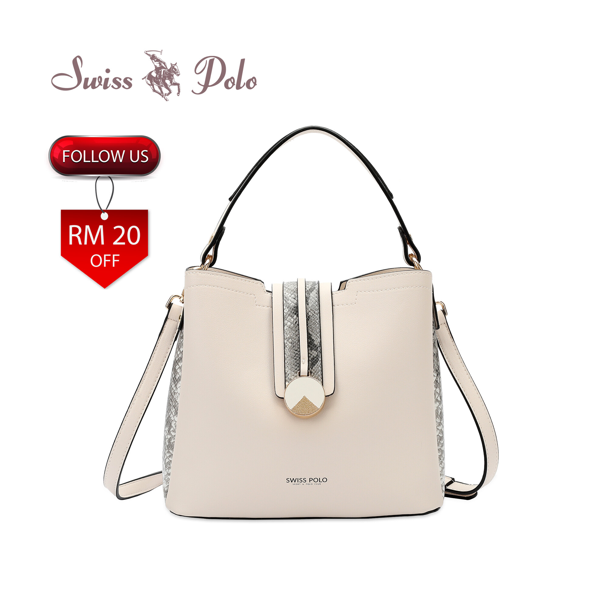 SWISS POLO Ladies Top Handle Sling Bag HBT 96872-4 WHITE