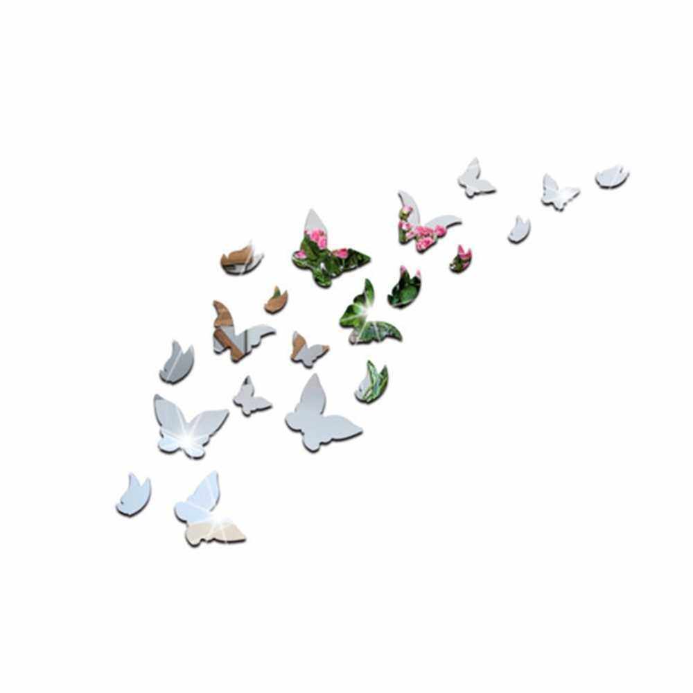 20PCS Mirror Wall Decals Butterfly Wall Stickers Decorative Mirror Removable Crystal Acrylic DIY Home Decorations for Bedroom Bathroom Living Room (Standard)