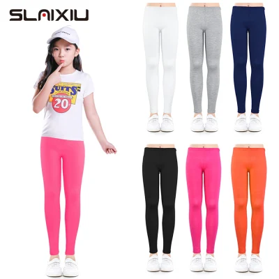 SLAIXIU Solid-Color Thin Polyester Girls Leggings Summer Teenager Girl Stretchable Pencil Pants Children Trouser (1pcs)