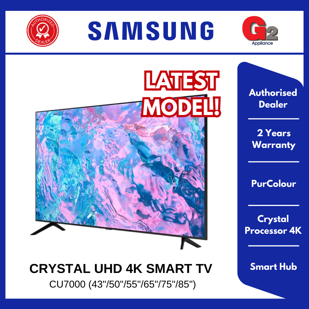 SAMSUNG CRYSTAL UHD 4K SMART TV CU7000 (43"/50"/55"/65"/75"/85") [READY STOCK]-2 YEARS WARRANTY MALAYSIA