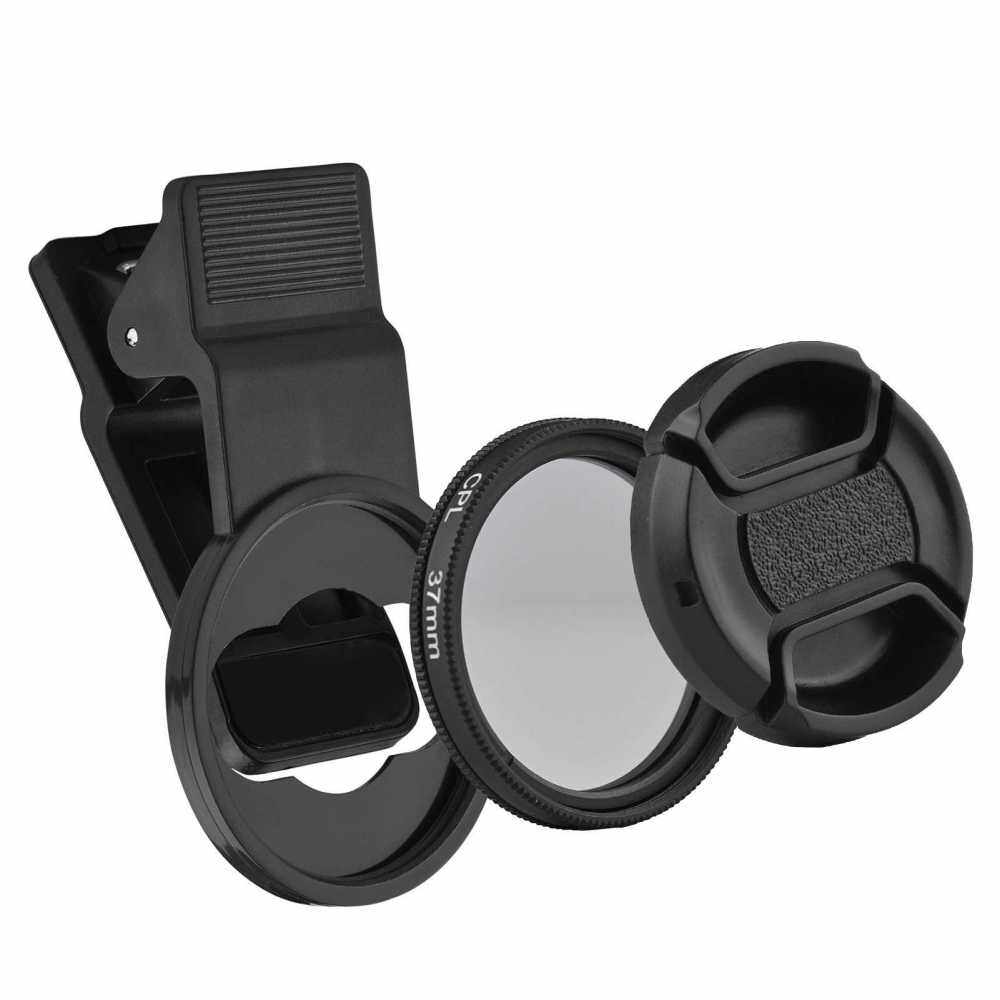 Andoer 37MM Professional Smartphone CPL Filter Set Clip-on Circular Polarizer Lens with Universal Phone Clip Lens Protector for Smartphone Photography (Standard)