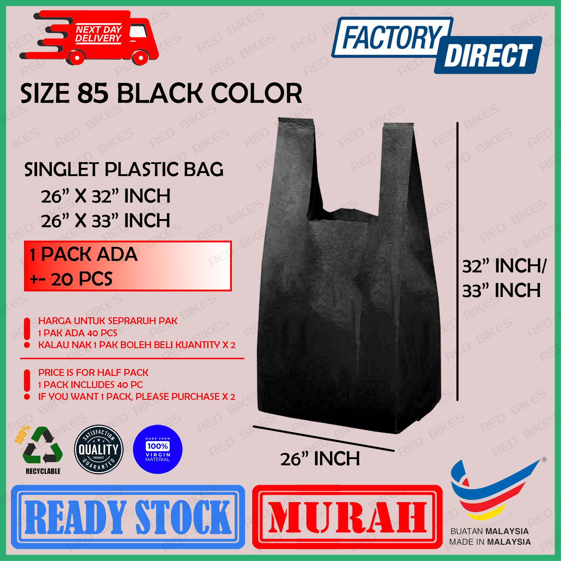 Singlet Plastic Bag (BLACK) / T-Shirt Bag / Beg Plastik Tangkai Hitam / Plastik Beg Quality Bagus