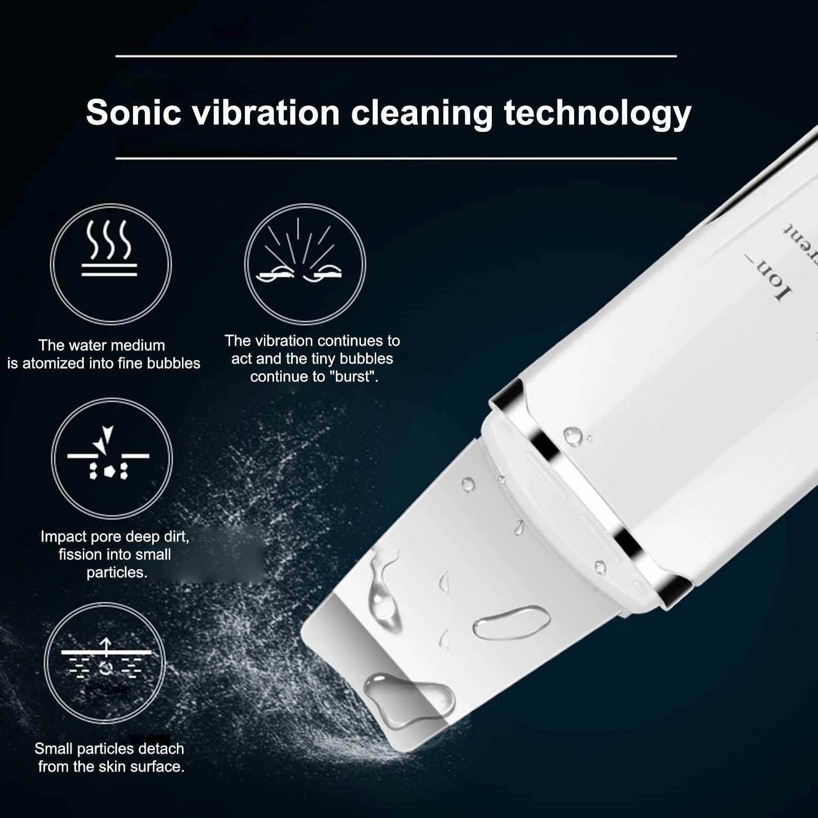 Ultrasonic Shovel Facial Skin Scrubber Skin Spatula Pore Cleanser Ion Cleaner for Blackhead Acne Horniness Cleansing 3 Modes 500mAh USB Charging (Standard)
