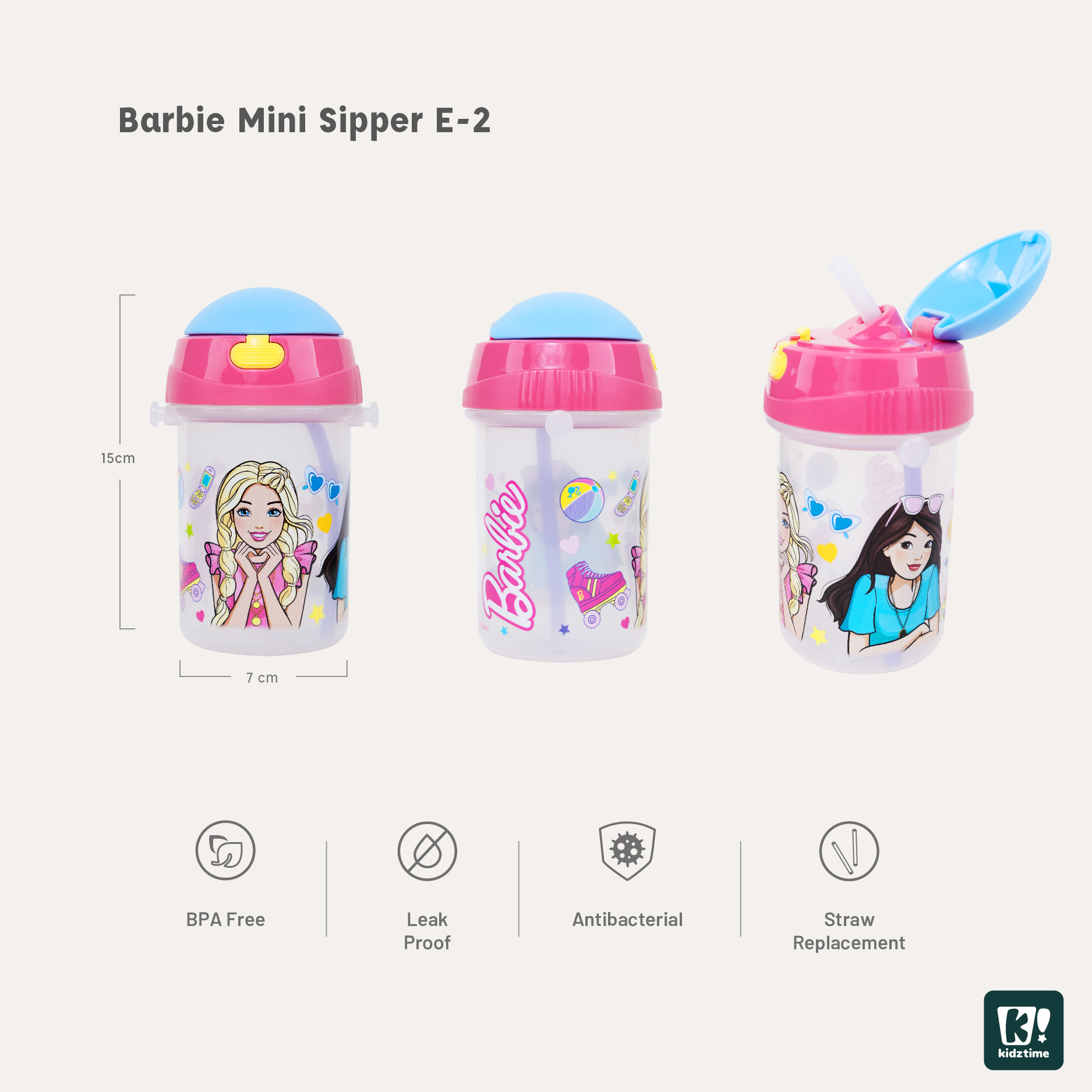 Kidztime Children Cartoon Kids Straw Water Bottle Baby Straw Bottle Toddlers Children Bottle Sipper Paw Patrol Baby Shark Barbie Princess Dinosaur (380ML)