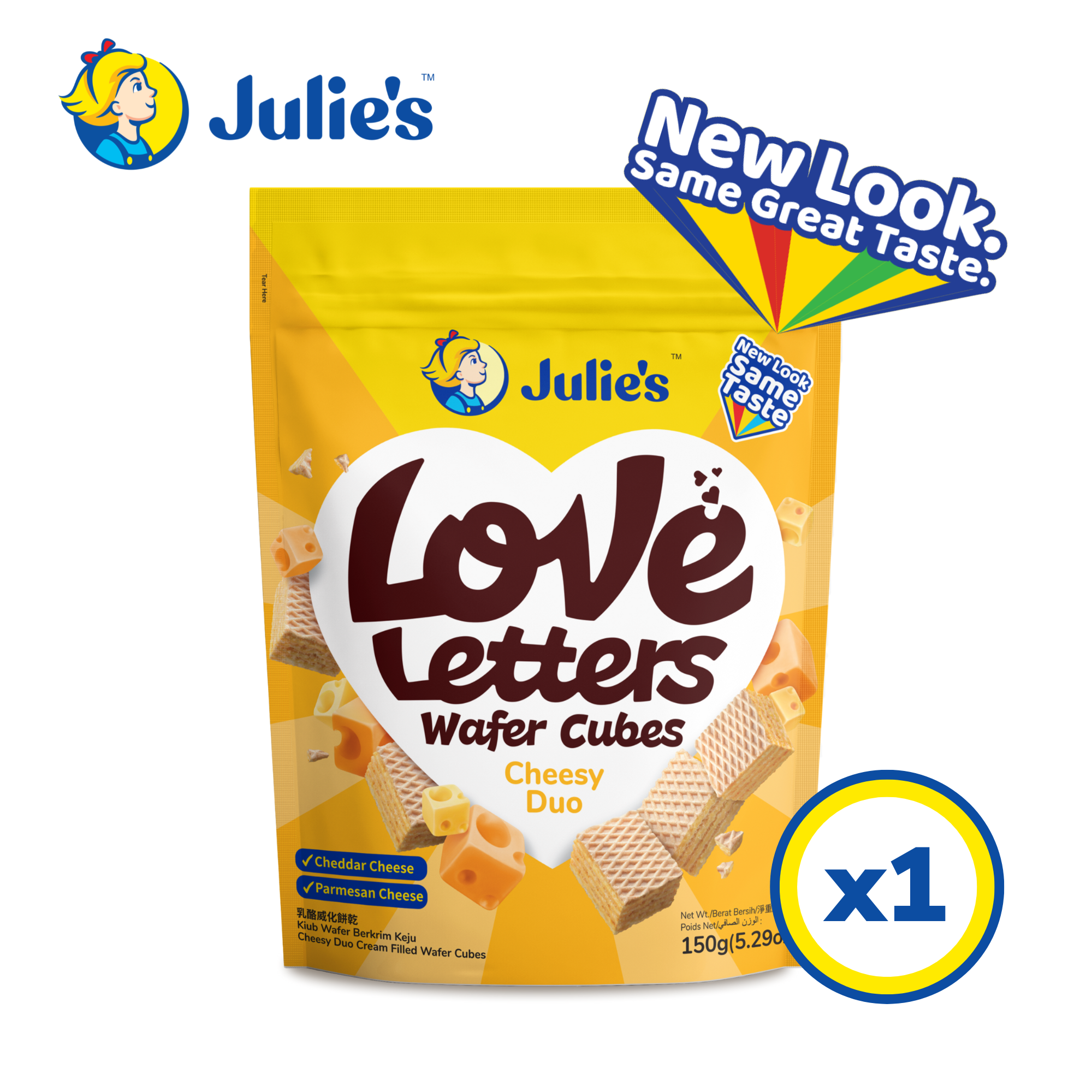 Julie’s Love Letters Wafer Cubes Cheesy Duo 150g x 1 pack
