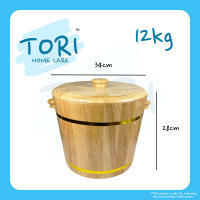 TORI HOME Wooden Rice Bucket 6kg 12kg | Bekas Beras Kayu | Solid Wooden Rice Pail | Tong Nasi Kayu
