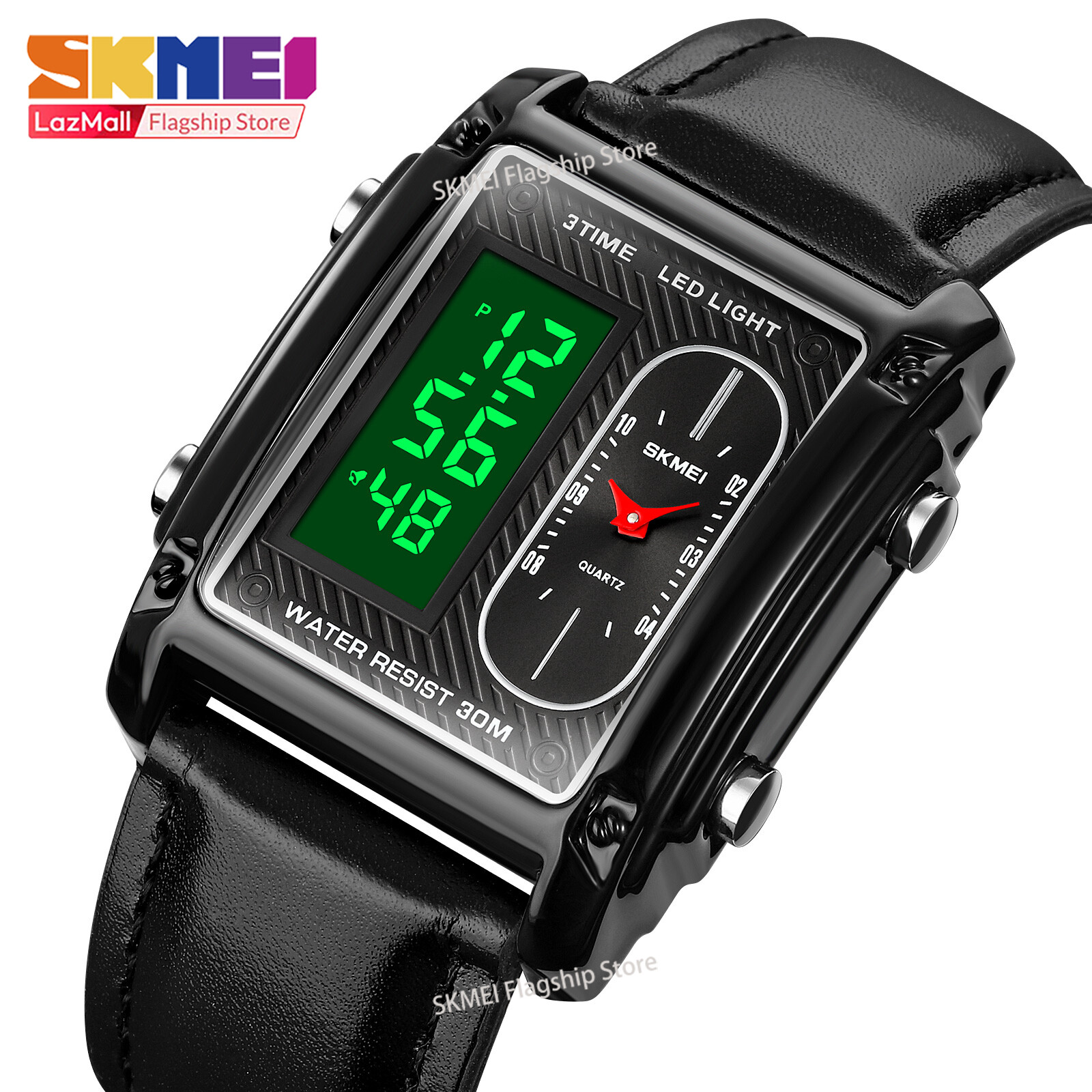 Skmei đồng hồ thời trang mới cho nam đồng hồ có ngày phát sáng led chuột bằng da đồng hồ điện tử hiển thị kép 1868