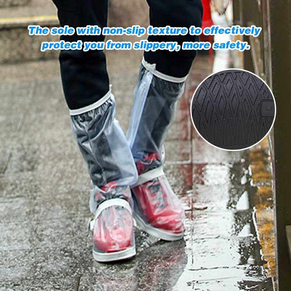 Waterproof Rain Boot Shoe Cover with Reflector Elastic Strip and Zipper Reusable Non-slip Rain Boot Galoshes Overshoes for Adult Size L Transparent (Transparent)
