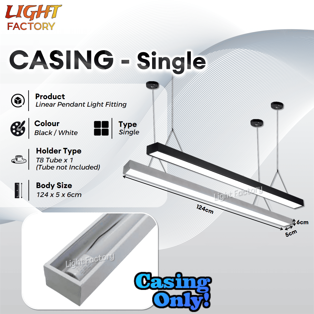 Office Pendant Light 4FT LED T8 Linear Light Casing Kalimantang Tube Fitting Ceiling Wall Lighting Lampu Panjang Siling