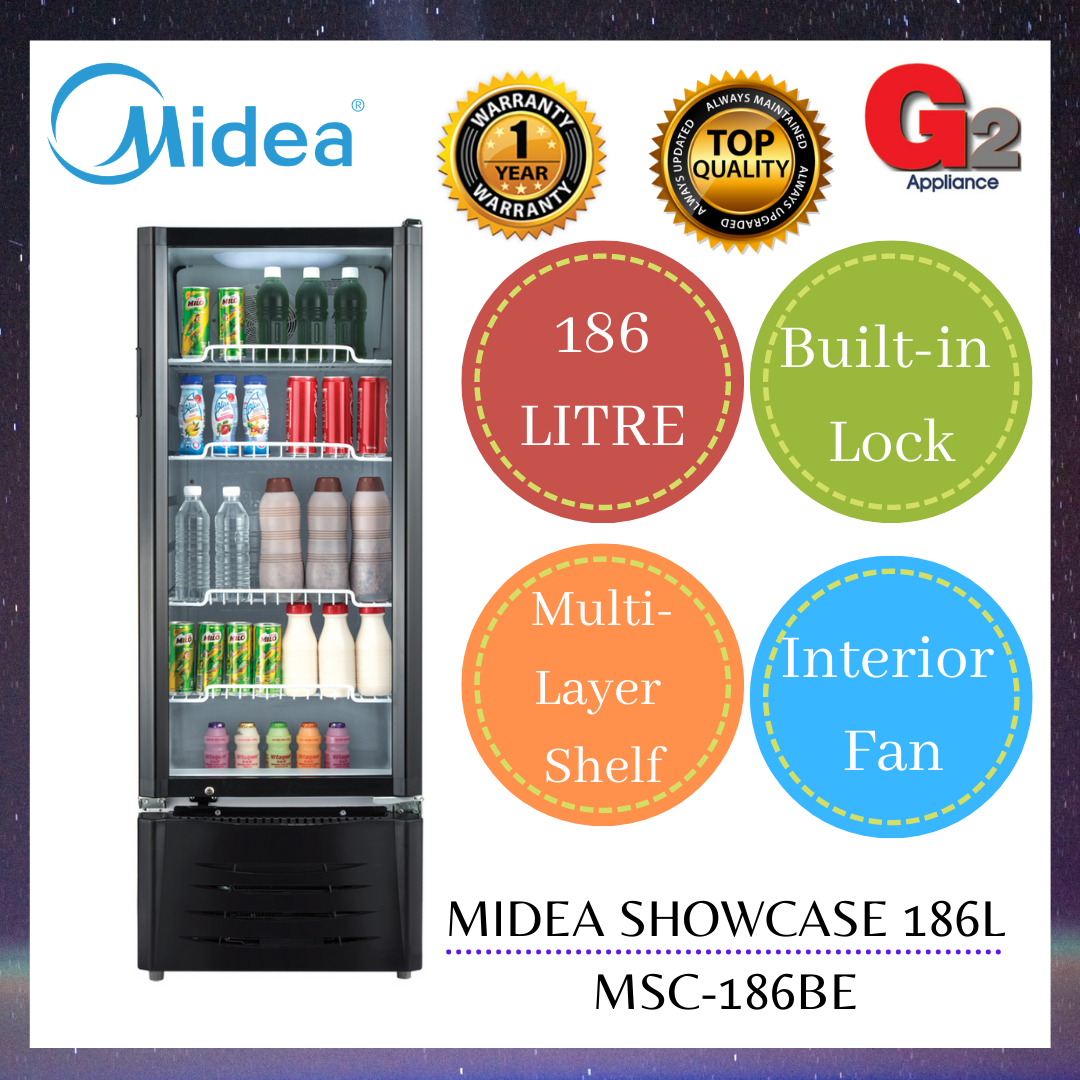 MIDEA SHOWCASE 186L MSC-186BE (BLACK COLOUR GLASS)