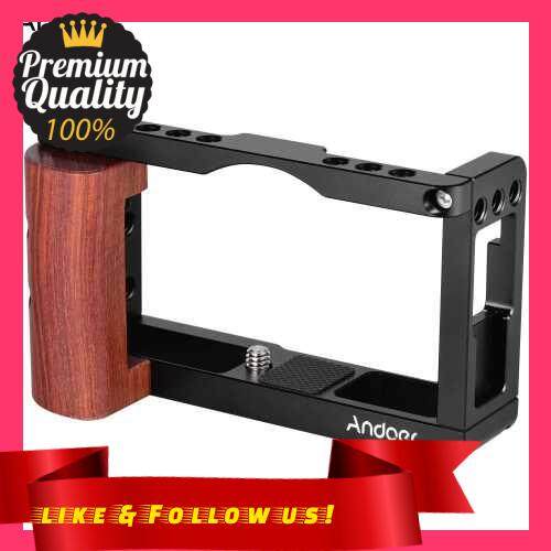 People\'s Choice Andoer Aluminum Alloy Camera Cage Protective Vlog Cage with Wood Handle Cold Shoe Slot for Microphone Fill Light Magic Arm Compatible with Canon G7X Mark III Camera (Standard)