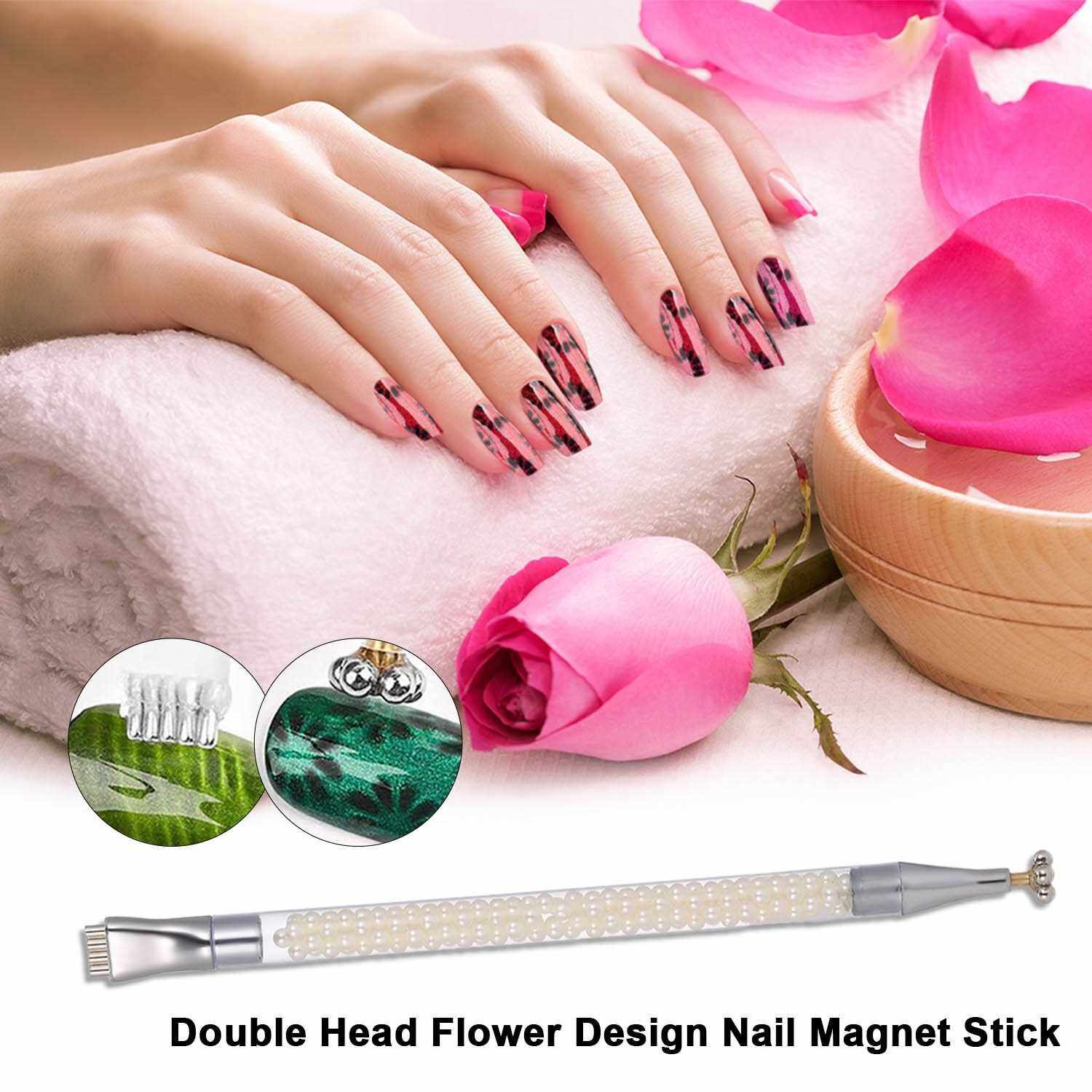Nail Art Flower Magnet Pen Double Head Flower Design Nail Magnet Stick Nail Art Design for Cat Eye Gel Polish (Orange)