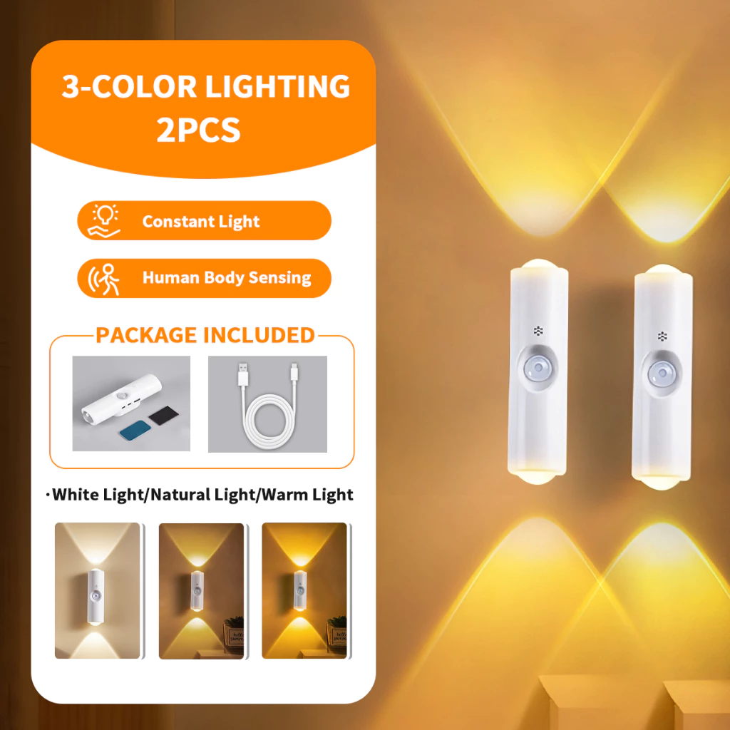 LED Night Light Motion Sensor Wall Lamp Rechargeable Ambient Lights Dimmable Indoor Stair Light Three lighting modes for bathroom kitchen courtyard doorway