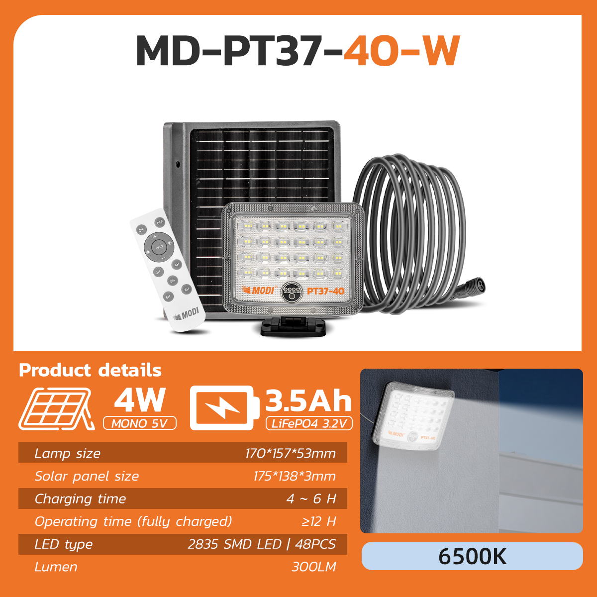 MODI Solar Cell Spotlight，solat lamp outdoor Solar Powered LED Outdoor Light Waterproof and Dustproof 40w/60w/100w/200w/300w/400w3 Color Options Remote Control 220° Wide Angle Illumination Suitable for Parking lot and Garden