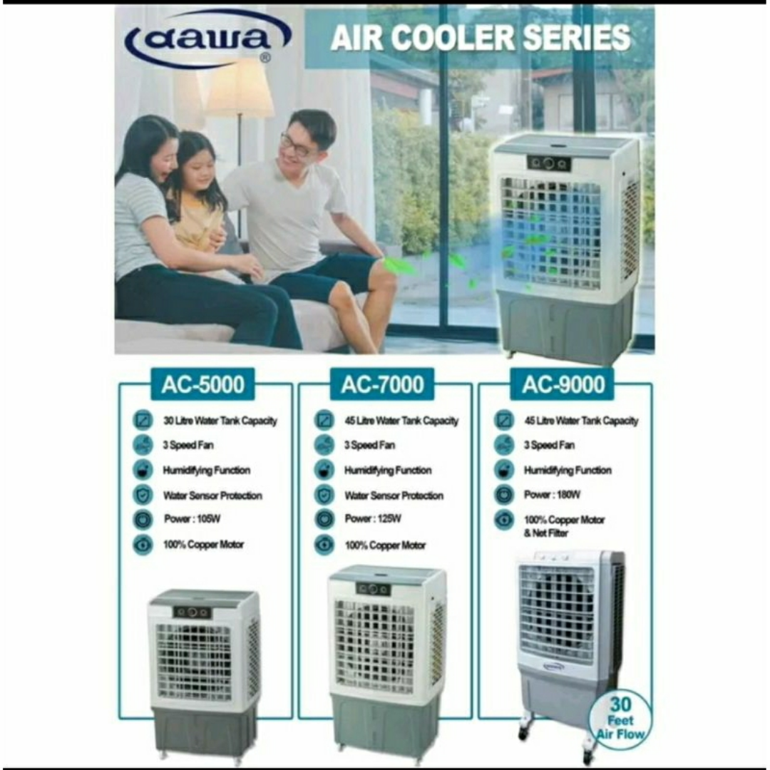 Dawa Air Cooler 45L with 3 speed wind & water sensor AC-7000 -Dawa Warranty Malaysia
