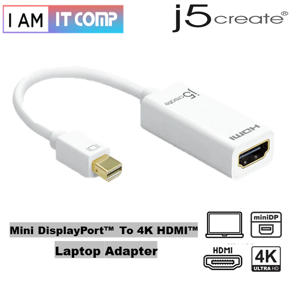 J5Create JDA159 Mini DisplayPort To 4K HDMI Adapter / Dual-Mode / Supports Audio / No Software Required