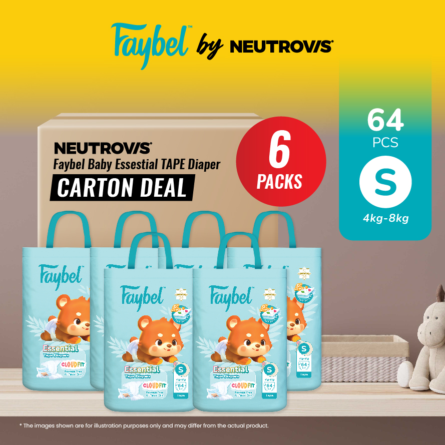 [6 PACKS CARTON DEAL] Faybel by Neutrovis Baby Essestial TAPE Disposable Baby Diaper - TAPE Series