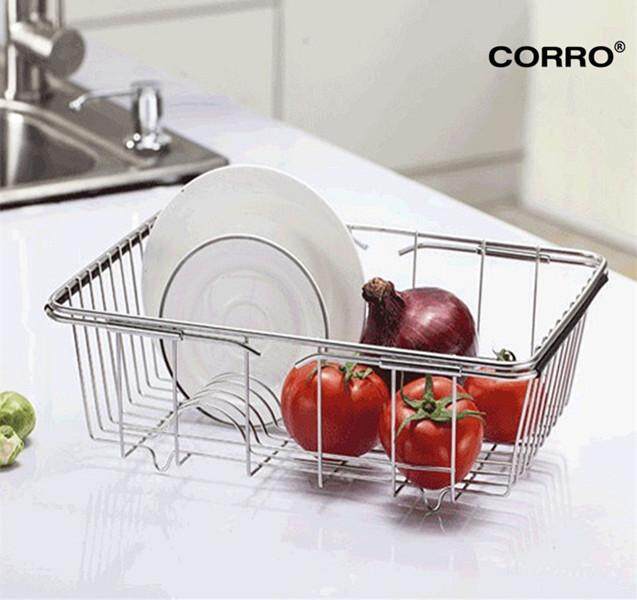 CORRO Kitchen Sink Stainless Steel Rectangular Wash Vegetables Basket Drain Rack Dish Drainer Rack