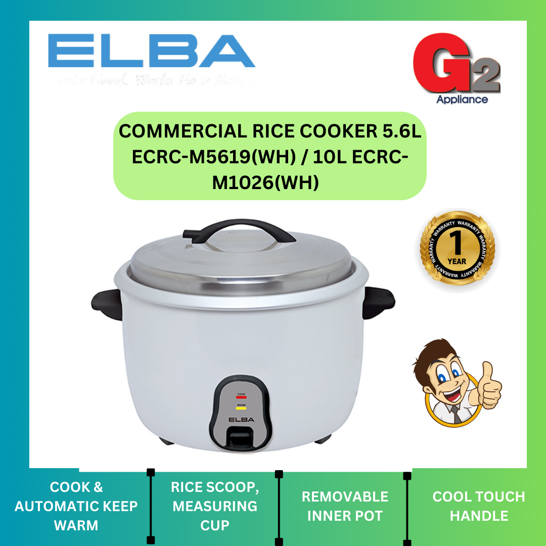 ELBA COMMERCIAL RICE COOKER 5.6L ECRC-M5619(WH) / 10L ECRC-M1026(WH) - ELBA WARRANTY MALAYSIA