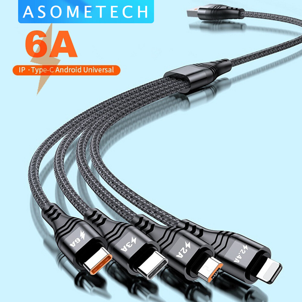 Asometech 4 trong 1 loại usb c cáp sạc nhanh 6a 66w cho iph 13 12 pro hai cáp sạc usb c sạc nhanh cho samsung cáp micro usb