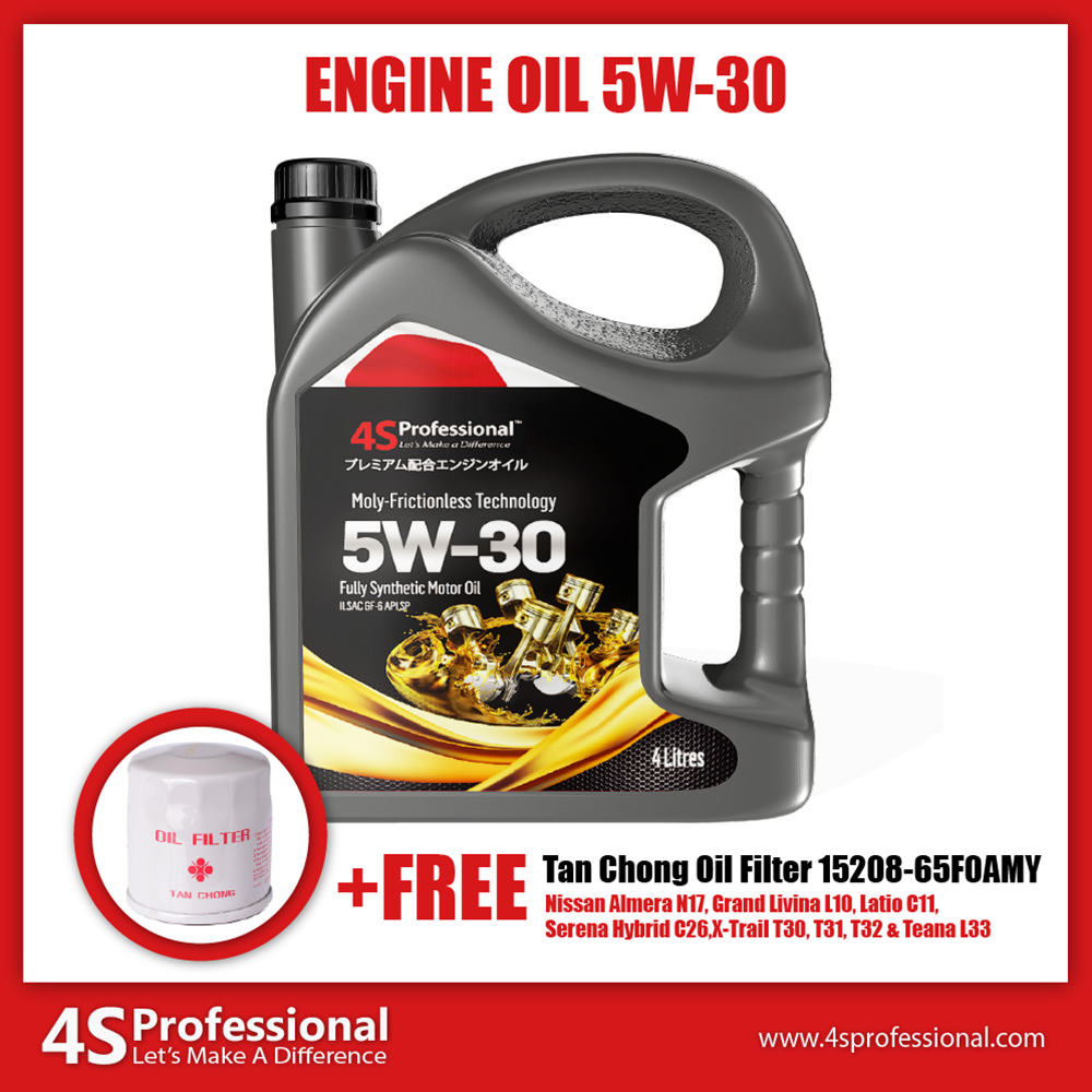 (FREE GIFT) 4S Professional™ Fully Synthetic 5W-30 Engine Oil API SP - 4L + Tan Chong Oil Filter