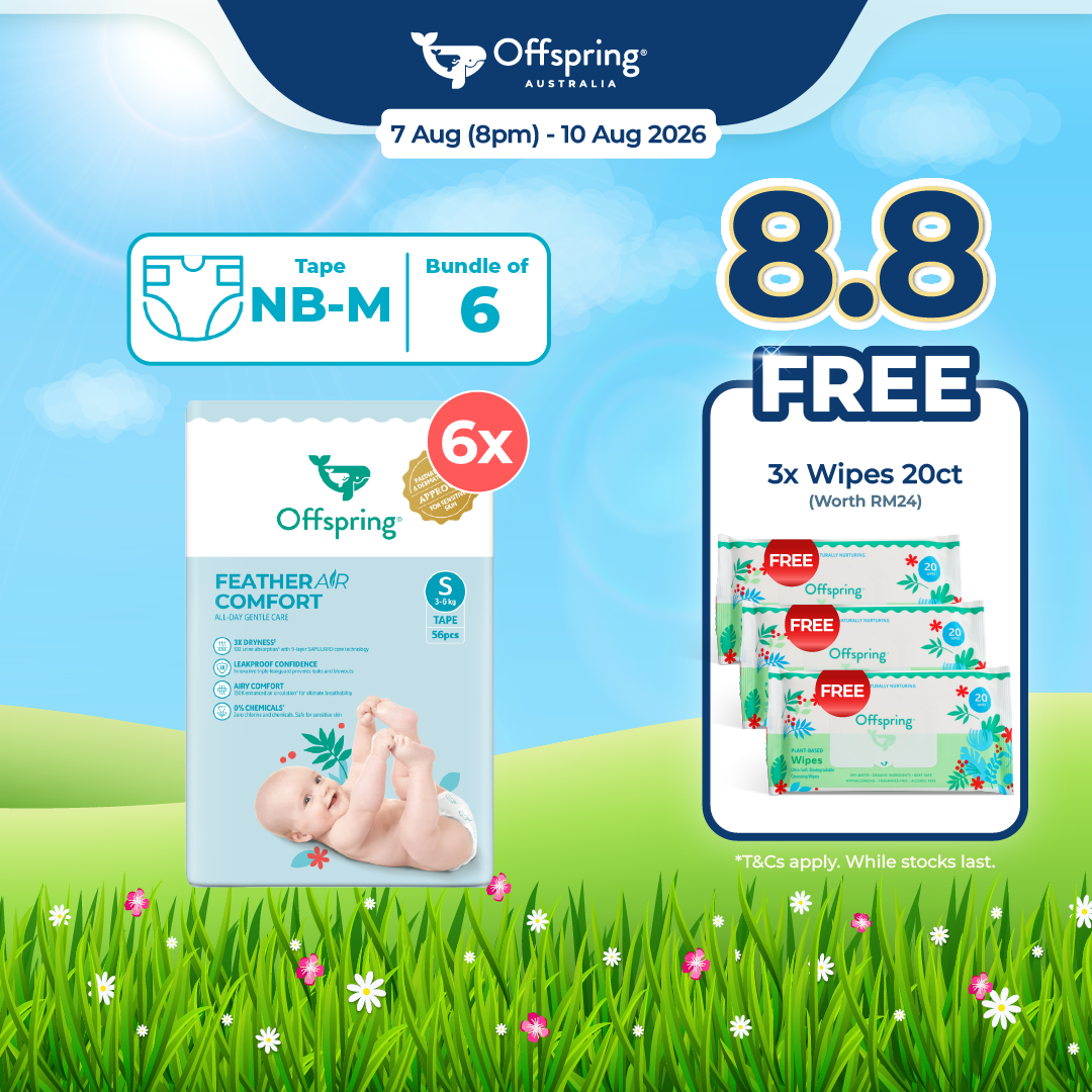 Offspring FeatherAir Comfort Baby Diapers Tape NB396/S336/M288 [6 Packs]