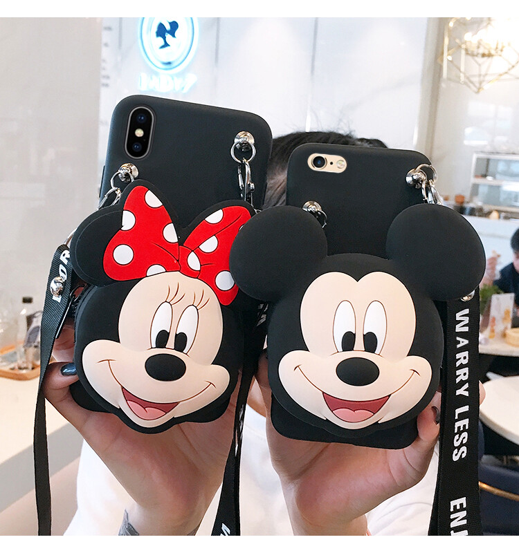 Ốp Điện Thoại Dạng Ví Hoạt Hình Cho iPhone 12Pro Max SE 2020 6 6S 7 8 Plus X XR XS 11 12 Pro Max Ốp Lưng Hình Minnie Dễ Thương Có Khóa Kéo Bằng Silicon TPU Mềm
