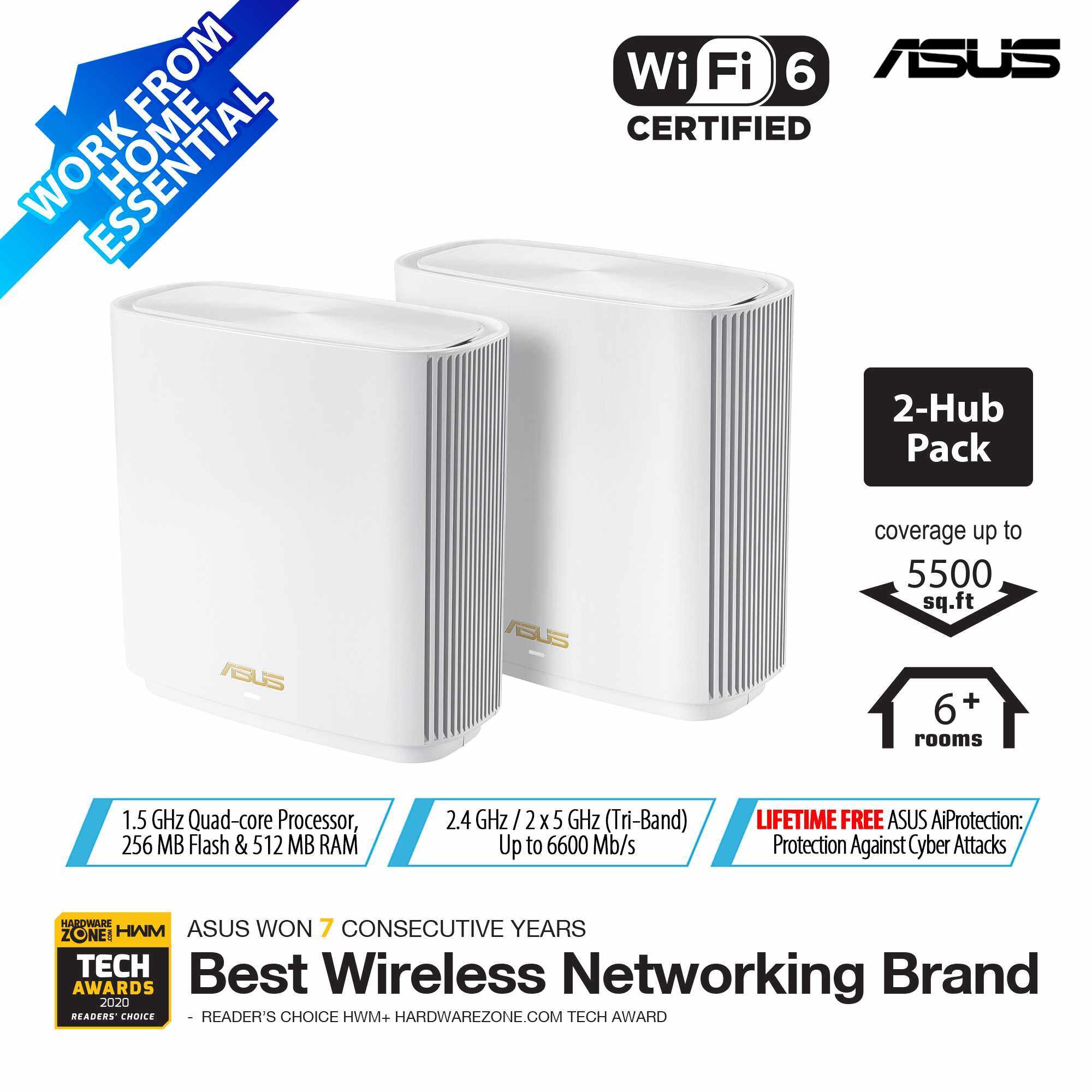 [ðŸ”¥HOT MODEL] ASUS New Mesh ZenWiFi AX XT8 White WiFi 6 Mesh WiFi System AiMesh (Twin Pack)