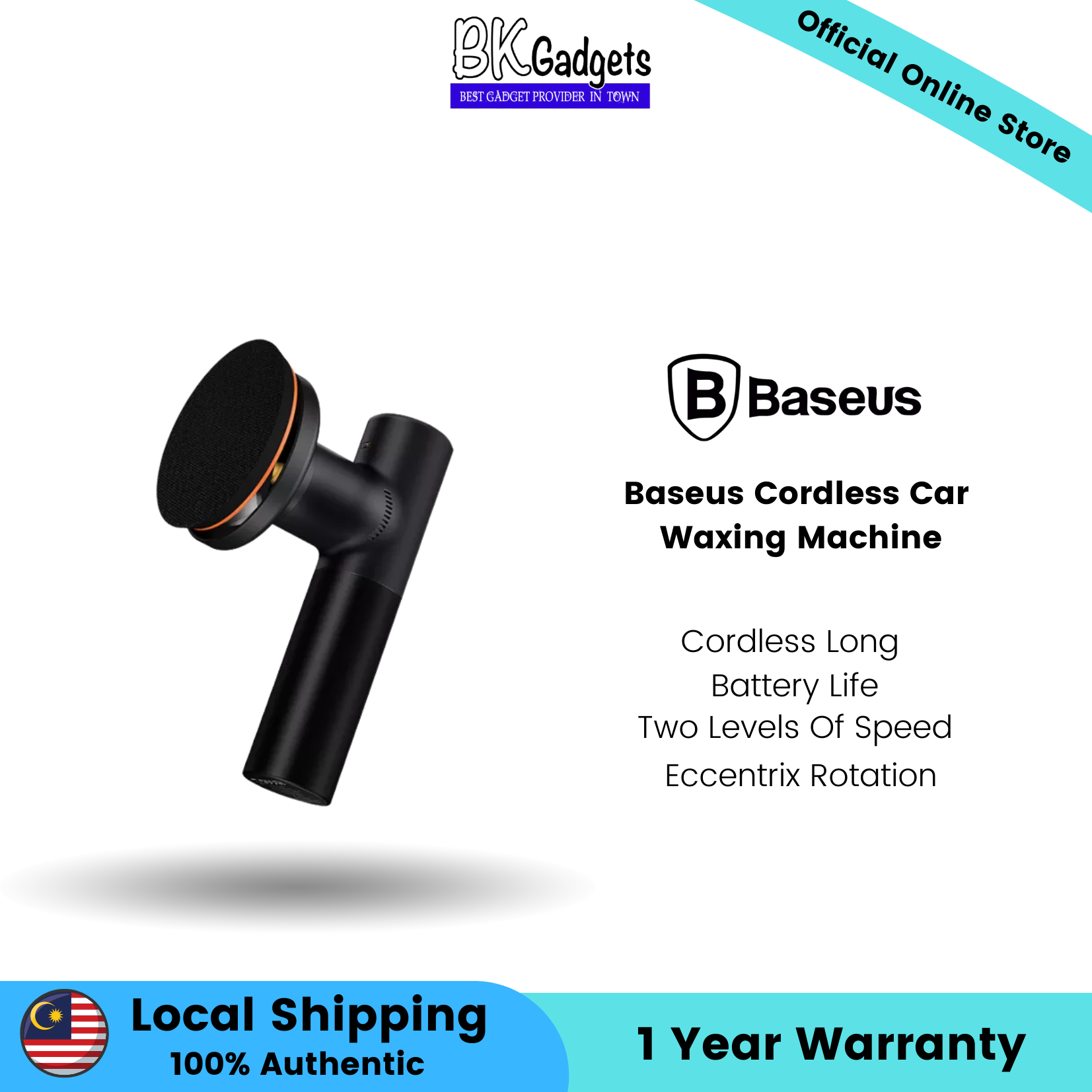 Baseus Cordless Car Waxing Machine - Cordless Long Battery Life  Two Levels Of Speed  Eccentrix Rotation