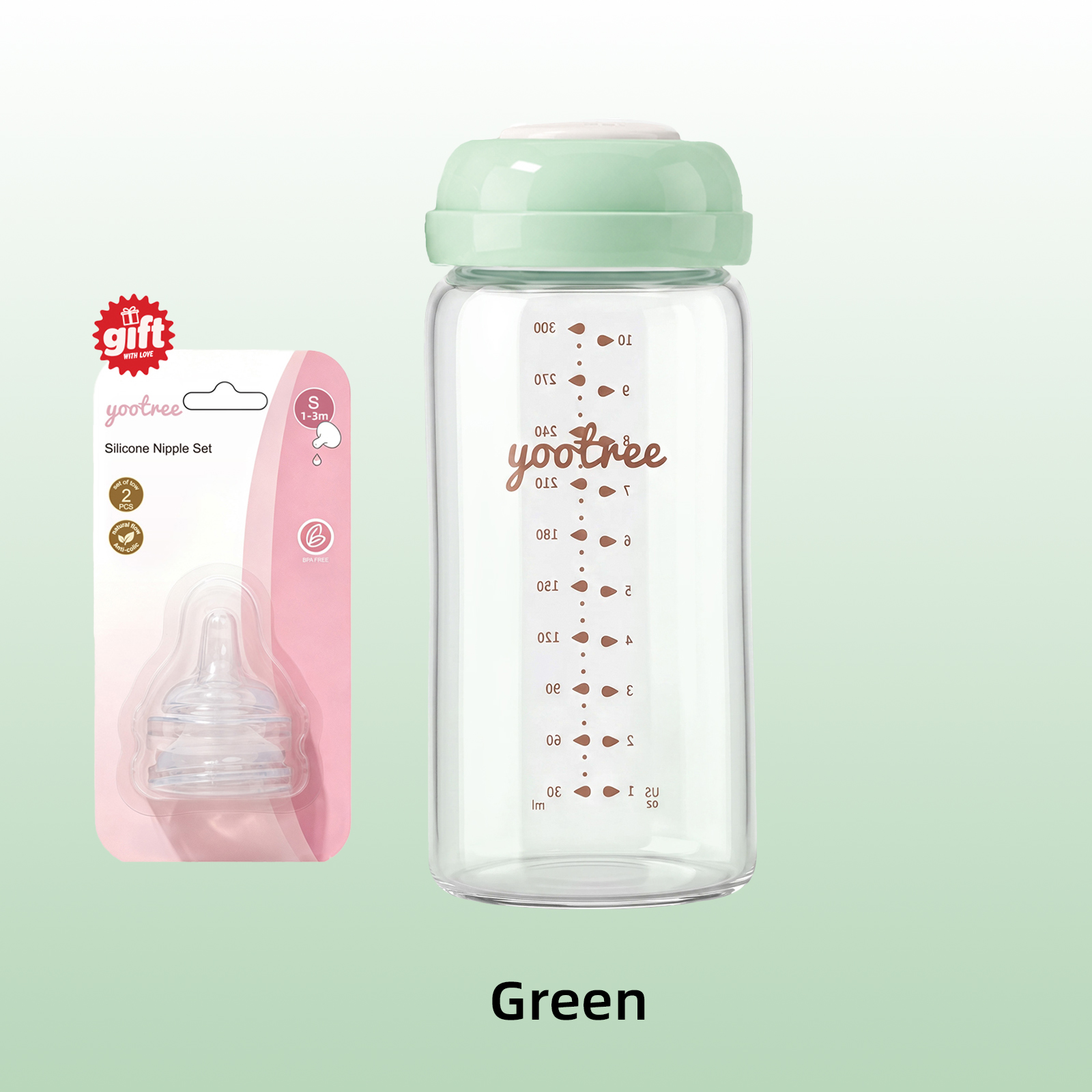 yootree Glass Breast Milk Storage Bottle 300ml Wide Mouth Glass Breast Milk Storage Bottle Leakproof Reusable Breastmilk Collector Compatible with Breast Pump