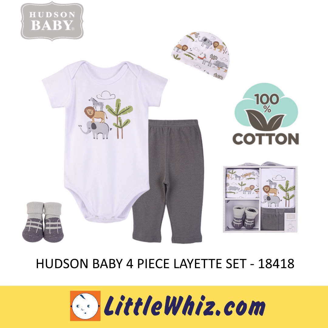 Hudson Baby: Gift Set - 4 Piece Layette Set - Jungle Animals - 18418