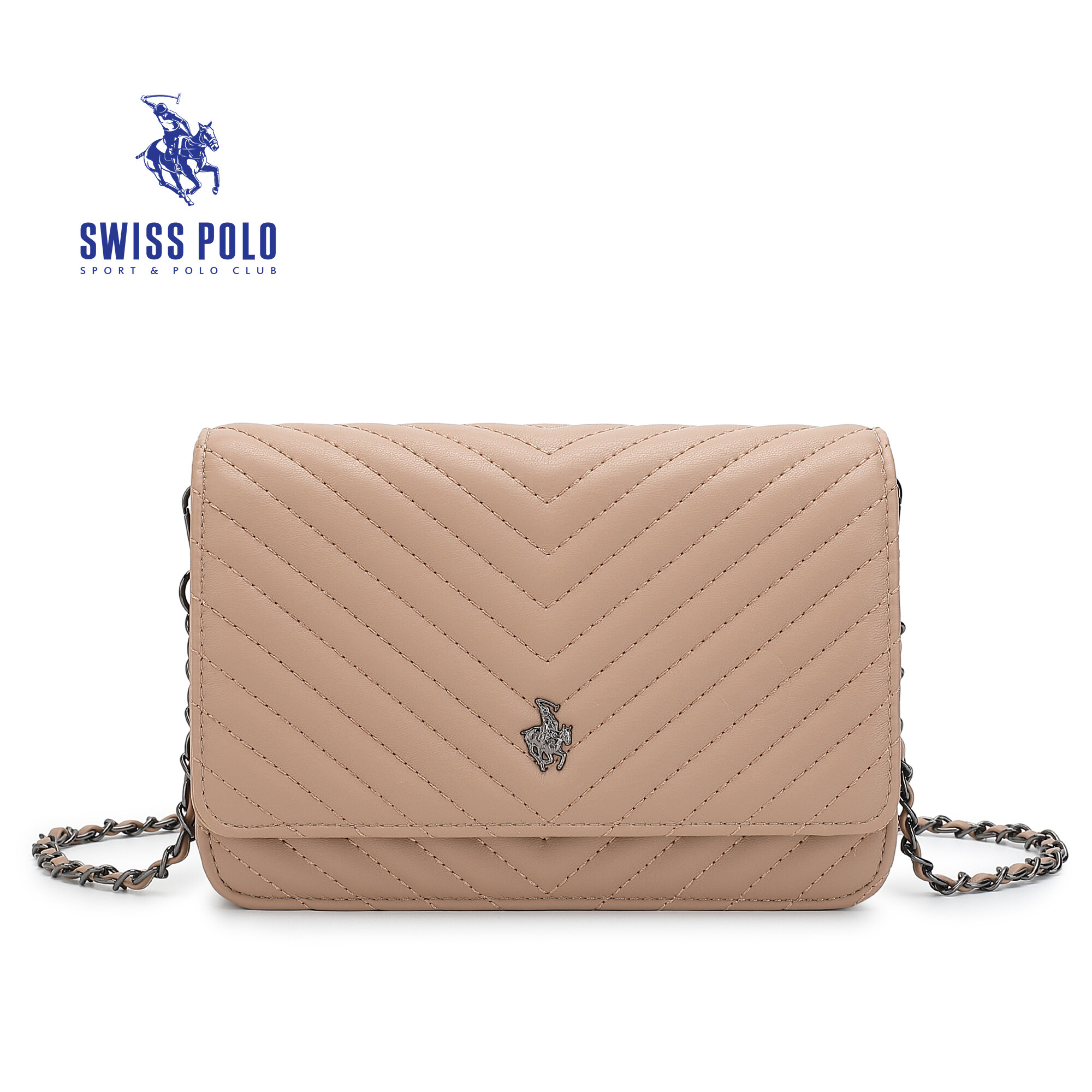 SWISS POLO Ladies Chain Quilted Sling Bag HHS 689-8 CAMEL