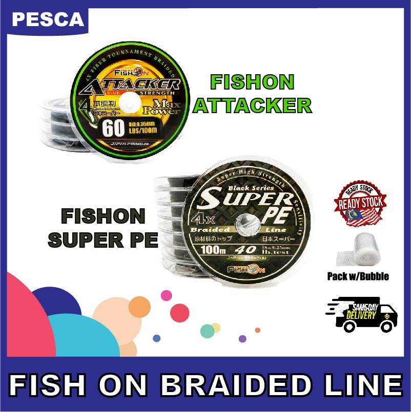 PESCA Fish On Attacker/Super PE 4x Braided Line/SUPER BRAIDED LINE/4X SULAM/TALI TERBAIK TAHAN LASAK TERMURAH!